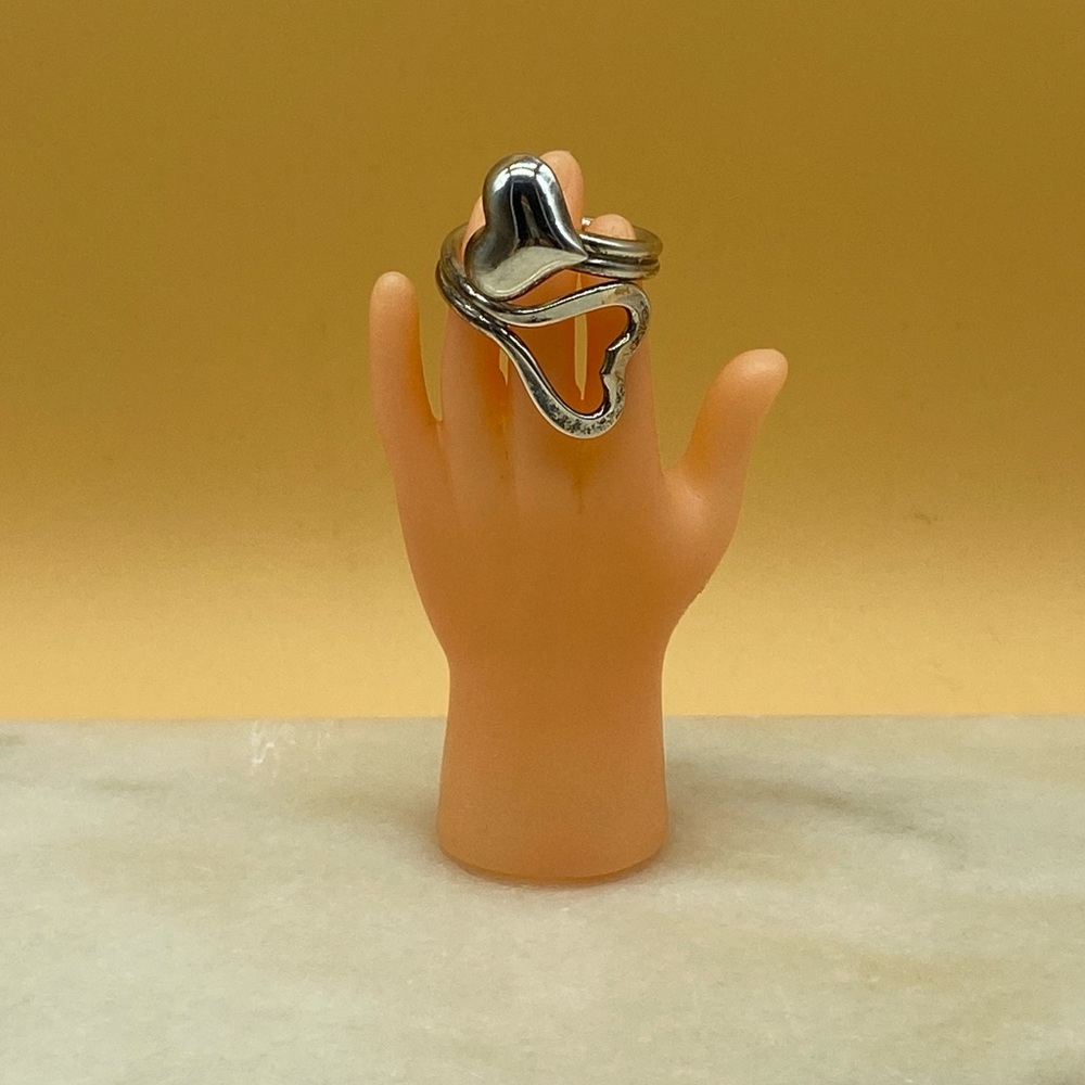Vintage sterling silver adjustable double heart ring sz 8 - 00H005
